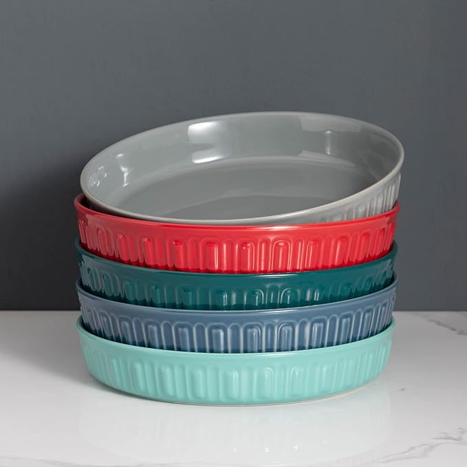 Fun Elements Shallow Dog Bowls, 10.5" Ceramic Large Food Plate for Small, Medium and Large Breeds, Non-Slip, Flat and Wide, Dishwasher Safe, Suitable for Dogs and Cats (Blue)
