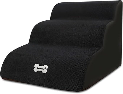 Pet Stairs, Washable & Zippered Cover Removable Pet Ramp, High Density Sponge Dog Stairs(3 Tiers Pet Stair, Black)