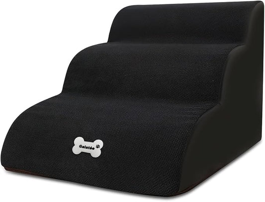 Pet Stairs, Washable & Zippered Cover Removable Pet Ramp, High Density Sponge Dog Stairs(3 Tiers Pet Stair, Black)