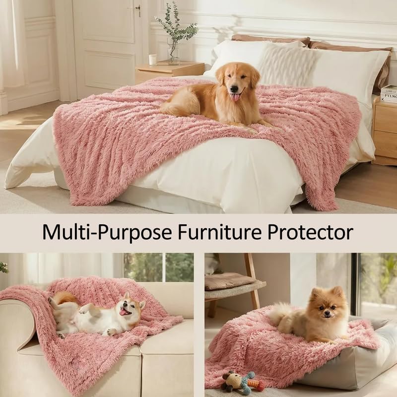Waterproof Dog Blanket Pet Throw Blankets Fluffy Long Faux Fur Reversible Puppy Blankets 85x57in Furniture Protector Cover for Sofa Bed Couch Bed Cover Washable for Dogs Cats (Pink XL) - Image 4