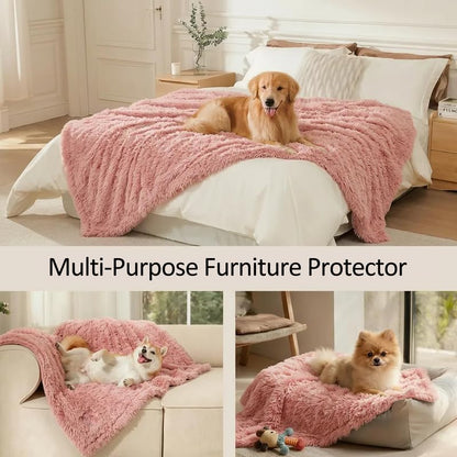 Waterproof Dog Blanket Pet Throw Blankets Fluffy Long Faux Fur Reversible Puppy Blankets 85x57in Furniture Protector Cover for Sofa Bed Couch Bed Cover Washable for Dogs Cats (Pink XL) - Image 4