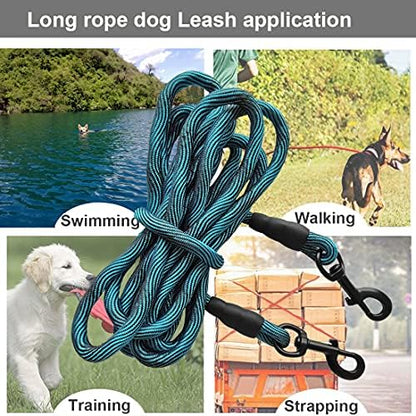 BTINESFUL Tie-Out Check Cord Long Rope Dog Leash, 8ft 12ft 20ft 30ft 50ft Recall Training Dog Lead- Great for Large Medium Small Dogs Training, Playing, Camping, or Backyard (30ft, Blue Black) - Image 6