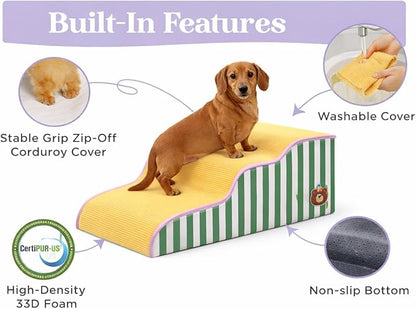 Dog Steps for Small Dogs, Dog Stairs for Bed, Curved Pet Stairs for Puppy and Cat, Doggie Ladder with Washable Cover, Pet Ramp for Sofa, Non-Slip Pet Stairs for Indoor Use(3 Step)