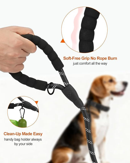Joytale Dog Leash for Small Dogs, Heavy Duty Nylon Leashes with Comfortable Padded Handle and Highly Reflective Threads, Ideal for Walking and Training, Black, 5'×3/8''