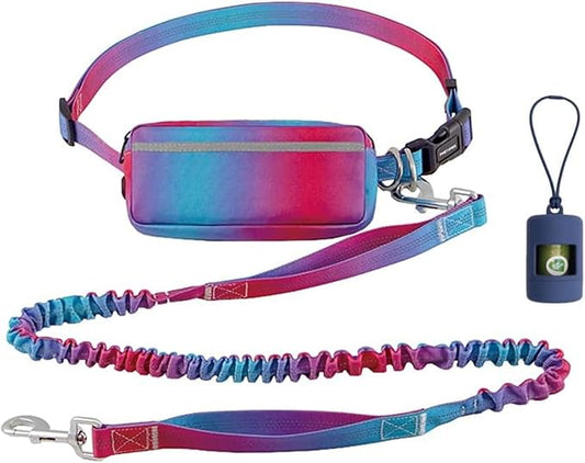 Hands-Free Zipper Pouch Dog Leash 4-6 Foot Elastic Waist Leash Suitable for Medium to Large Dogs Dual-Layer Cushioned Handle & Jogging Dual-Use Design (Red)
