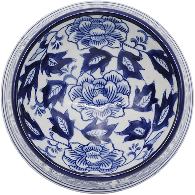 Aimusego Blue and White Flower Pattern Ceramic Dog Food Dish for Small Medium Dogs and Cat,Heavy Non-Slip Porcelain Pet Bowl for Food and Water -6.7inch