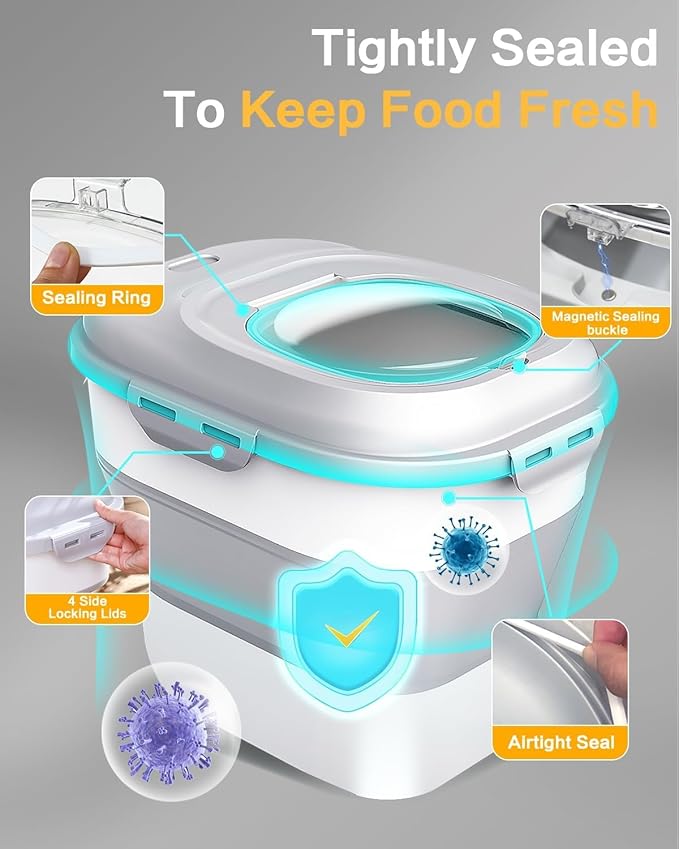 ANVS Dog Food Storage Container - Collapsible Dog Food Container with Airtight Lids, Scoop and 2.5L Small Pet Food Storage Container Dry Food For Dog, Cat and Other Pet Food