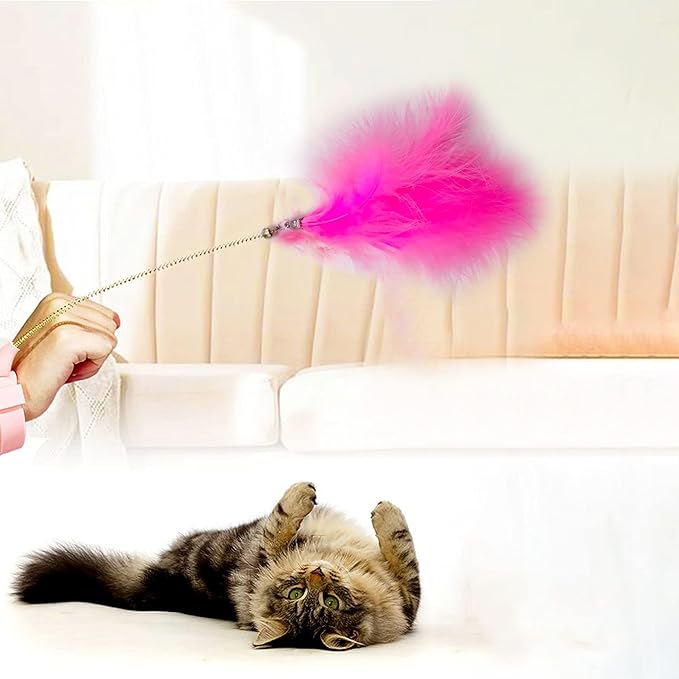 12pcs Cat Feather Toy Replacement for Wand Kitten Toys Interactive Training Bell Inside Playing Gift for Chasing Jumping Exercise Refill Feathers Toy (Pink+Rosepink)