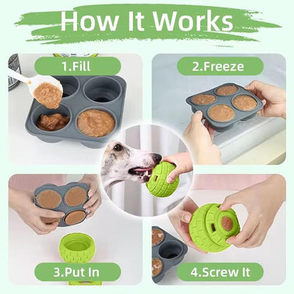 Play Plus Frozen Treat Dispensing Dog Toy - Interactive Dog Toys to Keep Your Pup Busy and Distracted - Freezable Fillable Rubber, Reduces Anxiety, Easy to Clean, Perfect for Seniors (Green)