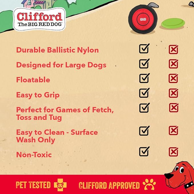 Clifford® Flying Disc Frisbee Dog Toy for Aggressive Chewers | 9.25" Durable Dog Frisbee | Quality, Strong Nylon Frisbee for Dogs for Fetch, Toss and Tug