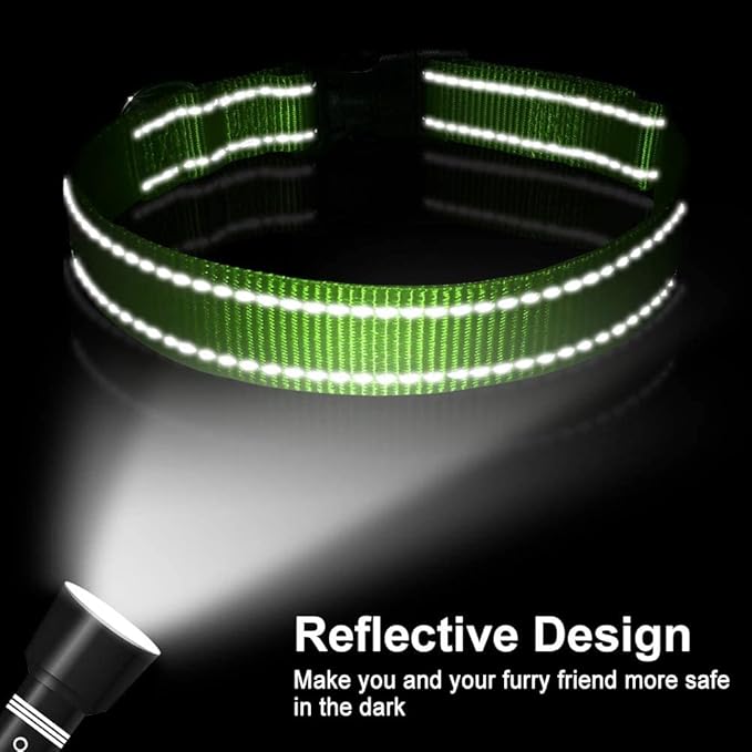 FunTags Reflective Dog Collar, Sturdy Nylon Collars for Small Girl and Boy Dogs, Adjustable Dog Collar with Quick Release Buckle, Green