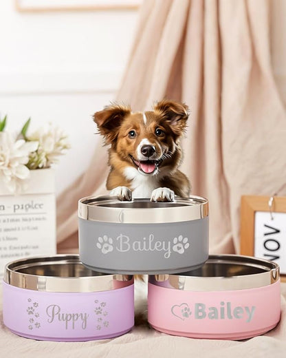 Engraved Customized Dogs Bowls with Name, Personalized Steel-Stanless Pets Food Bowls for Both Cats & Dogs,Dog Water Bowl, Durable Cute Double Layer Reinforcement Cats Water Bowl for Pets Gifts, S