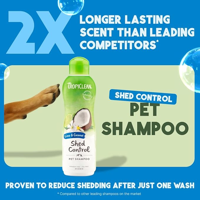 TropiClean Deshedding Dog Shampoo and Conditioner Set, Grooming Bundle for Shedding Control, Puppy Safe, Lime & Coconut Scent, Made in USA, 20 oz.