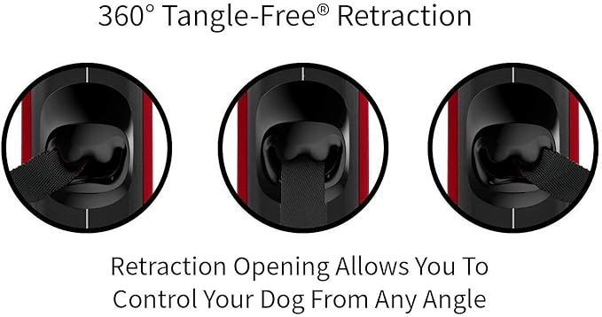 TUG Oval 360° Tangle-Free Retractable Dog Leash with Integrated Waste Bag Dispenser (Large, Red)