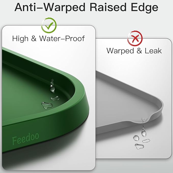 Pet Feeding Mat [Warped Resistant Raised Edge], Water-Proof Silicone Placement for Food Water Bowls, Anti-Slip Base Protect Floor, BPA-Free&Dishwasher-Safe [18.5x11.5inch Small, Green]