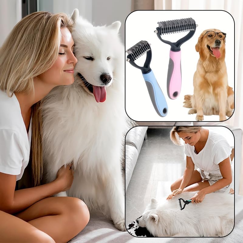 2-Sided Dematting & Deshedding Comb for Dogs & Cats – Undercoat Detangler Brush for Shedding, Matted Hair & Fur Remover Tool, Ergonomic Handle for Stress-Free Pet Grooming (Pink) - Image 6