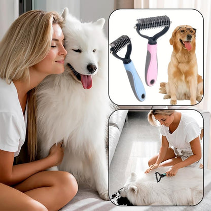 2-Sided Dematting & Deshedding Comb for Dogs & Cats – Undercoat Detangler Brush for Shedding, Matted Hair & Fur Remover Tool, Ergonomic Handle for Stress-Free Pet Grooming (Pink) - Image 6