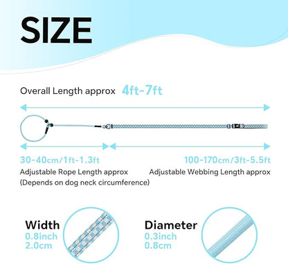 QQPETS Adjustable Slip Lead Dog Leash, Hands Free Waist Leash for Dog Walking, Reflective Training Lead with 360° Swivel Anti-Tangle, 4-7 ft Length for All Breeds