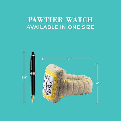 Haute Diggity Dog Pawtier Watch, Plush Designer Dog Toys with Interactive Squeaker, Stimulating Pet Enrichment, Machine-Washable & Safe Materials for All Breeds, One Size