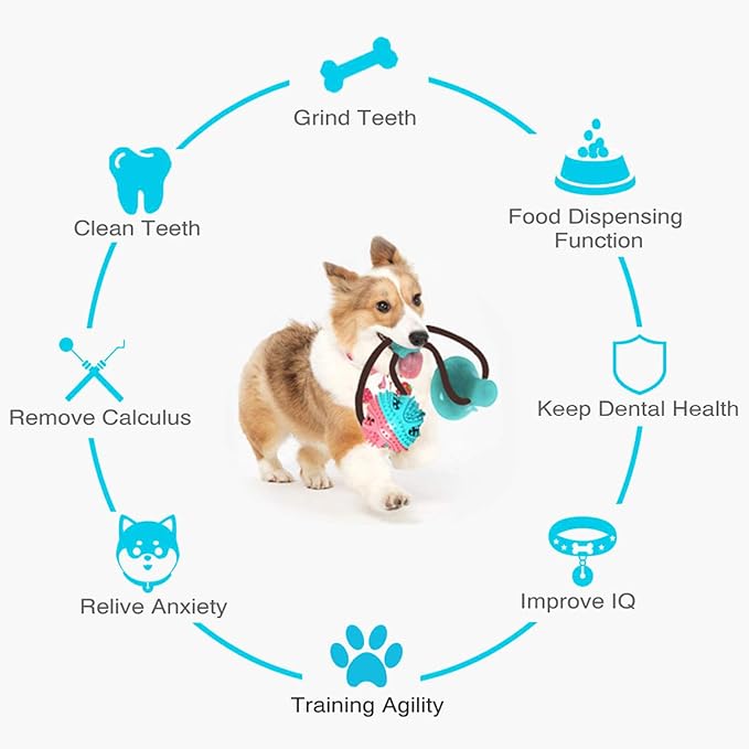 Guardians Dog Chew Toy with Suction Cup for Aggressive Chewers, Puppy Training Treats, Food Dispensing Ball, Pet Teeth Cleaning Rope Toys for Small Medium Dogs (Blue&Red)