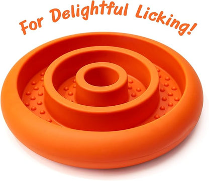Slow Feeder Lick Mat for Dogs - Keep Them Busy - Natural Rubber Dog Frozen Treat Toys - Durable Interactive Enrichment Toys - Licking Dish for Dog De-Stressing, Orange
