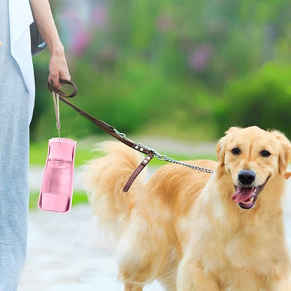 Dog Water Bottle with Food Container, Foldable Puppy Travel Water Dispenser Cup, Leak Proof Portable Dog Water Bowl Summer Accessories for Pet Outdoor Walking Hiking (Pink)