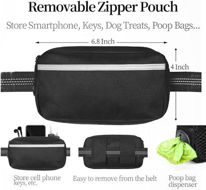Hands Free Dog Leash with Zipper Pouch, Dual Padded Handles & Durable Bungee Dog Leash for Walking, Jogging, Running and Hiking