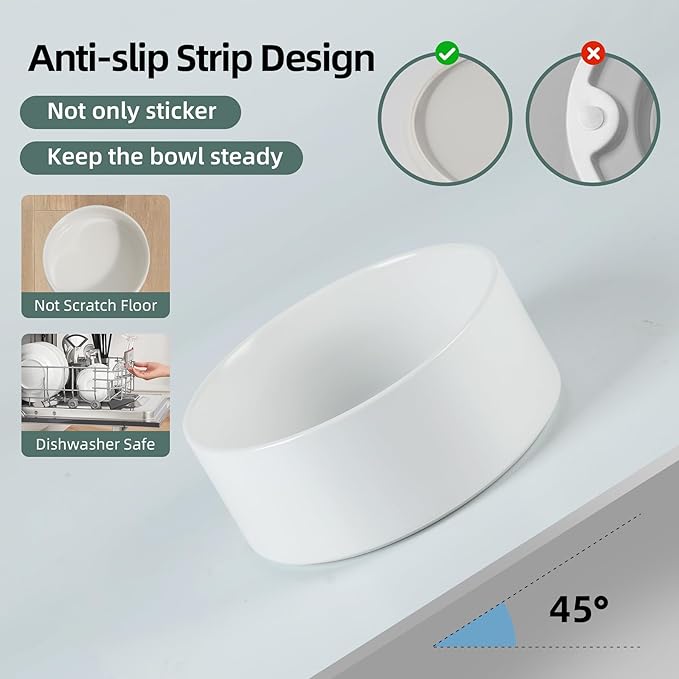 Ceramic Raised Dog Bowl Set, Elevated Dog Bowl with Stand, Food and Water Bowl for Large Breed Dogs, Weighted Pet Dishes(8.2'',60OZ, White)