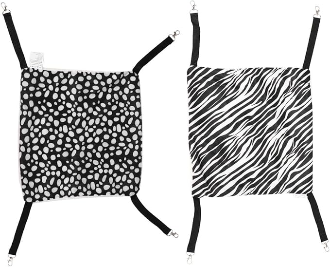 2pcs Reversible Cat Hammock Bed with Breathable Fabric 35x35cm, Hanging Pet Sleeping Bed for Indoor Cats, Black White Polka Dot and Zebra Pattern Pet Nest