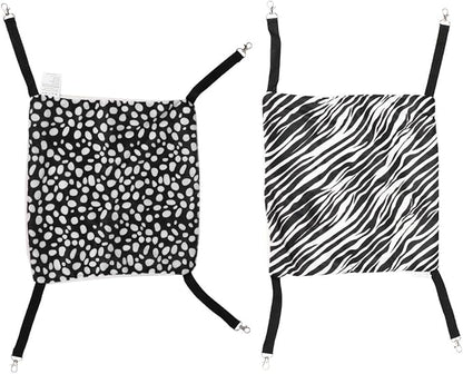 2pcs Reversible Cat Hammock Bed with Breathable Fabric 35x35cm, Hanging Pet Sleeping Bed for Indoor Cats, Black White Polka Dot and Zebra Pattern Pet Nest