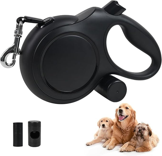 BIGNADO 26ft/8m Retractable Dog Leash with Poop Bag Holder for Medium Large Dogs Up to 110lbs/50kg, Heavy Duty Dog Walking Leash with Anti-Slip Grip, No-Tangle Leashes, One-Handed Lock - Black