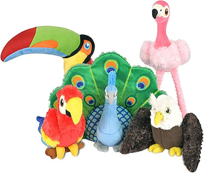 P.L.A.Y. Cute Plush Dog Toys - Fetching Flock, Bird Themed Durable Plush Squeaker Chew Toy, Great for Puppies & Small, Medium, Large Dog Breeds - Machine Washable, Recycled Materials (5 Piece Set)