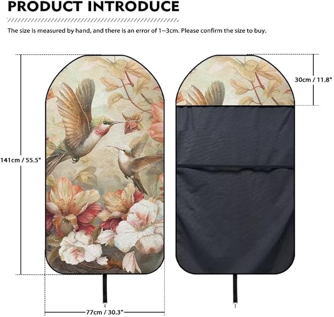 Coldinair Hummingbird Floral Car Seat Protector from Sweat, Food, Dirt After Gym, Swimming,Universal Towel Car Seat Covers Front Seats Only for Auto, Truck, Van, SUV