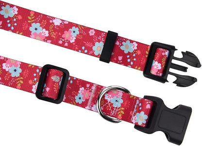 Dog Collar with Bohemia Floral Tribal Geometric Patterns - Soft Ethnic Style Collar Adjustable for Small Medium Large Dogs(Red Flower,XS)