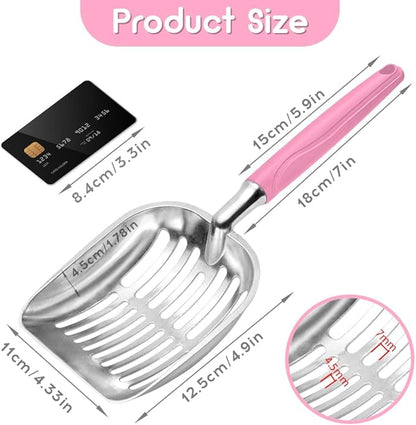 Cat Litter Scoop, Metal Cat Scooper, Plastic Handle Scoop, Sifting Shovel for Christmas – Heavy Duty Aluminum Alloy Litter Box Scoop with Deep Mesh, Design for Easy Waste Removal and Cleaning(Pink)