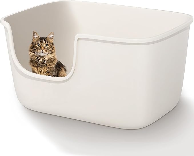 Vealind Large Cat Litter Box for Indoor Cats High Sided and Low Entry Litter Box 22.2"×14.9"×12" Tall Litter Boxes with High Back Deep Wall XL Cat Litter Boxes (White)