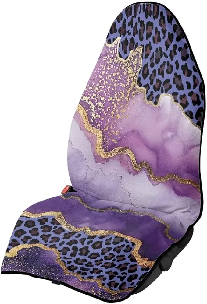Coldinair Purple Leopard Waterproof Towel Car Seat Covers,Marble Print Beach Sweat Car Seat Protector Front Seats Only Universal Fit for Trucks