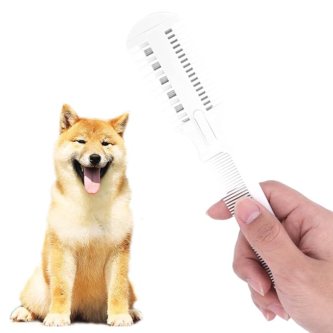 2 in 1 Pet Hair Thinning Comb, Pet Razor Combs with 5 Blades, Hair Cutter Comb Suitable for Removing Tangles, Knots and Loose Hair