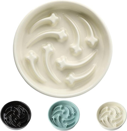 Ceramic Slow Feeder Dog Bowls Large Breed, 2 Cups Slow Eating Dog Bowl, Anti-Gulping Pet Food Bowl Reduce Choking, Heavy Puzzle Maze Design Pet Dishes for Fast Eaters, 8.3 inch - Beige