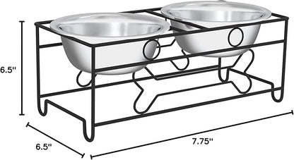 Set of 2 Stainless Steel Dog Bowls - 40oz Pet Bowls with Decorative Dog Food Stand - Metal Food and Water Dishes for Large Pets - Puppy Essentials by PETMAKER (Silver/Black)