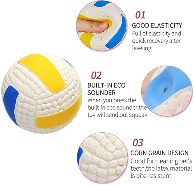 Squeaky Rubber Latex Dog Toy for Small Medium Large Dogs Bouncing Interactive Fetch and Play Floats on Water for Soft Chewer (Small, Volleyball)
