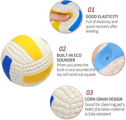 Squeaky Rubber Latex Dog Toy for Small Medium Large Dogs Bouncing Interactive Fetch and Play Floats on Water for Soft Chewer (Small, Volleyball)
