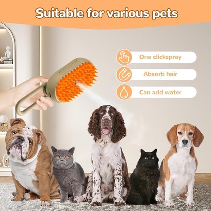 Cat Steam Brush, 3 in 1 Dog Steam Brush,Steam Cat Brush,Silicone Massage Grooming Pet Steam Brush for Cats Dogs,Rechargeable Cats Dogs Steam Brush for Shedding (White)