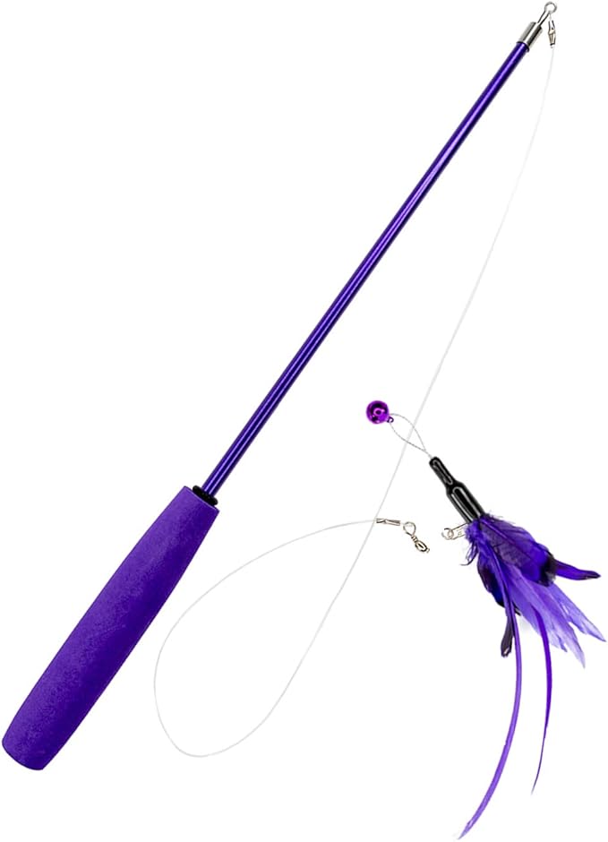 Berfutall-Cat Toys Interactive Cat Feather Wand, Retractable Cat Wand Toy &Natural Feather Teaser Replacements with Bell, Telescopic Cat Fishing Pole Toy for Indoor Kitty Exercise (Green)