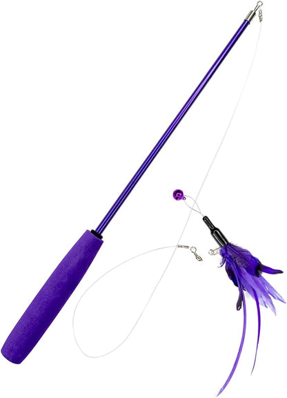 Berfutall-Cat Toys Interactive Cat Feather Wand, Retractable Cat Wand Toy &Natural Feather Teaser Replacements with Bell, Telescopic Cat Fishing Pole Toy for Indoor Kitty Exercise (Green)