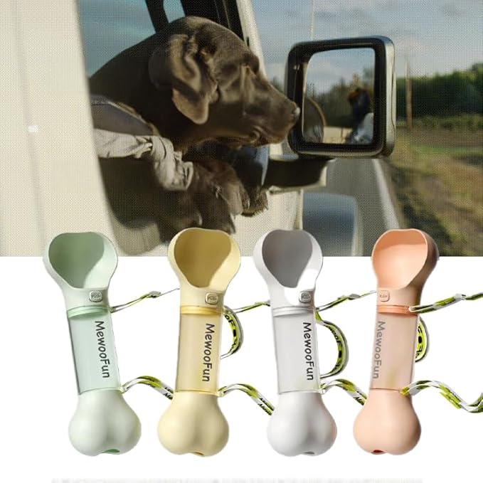 Bone Shaped Pet Water Bottle with Poop Bag Dispenser - Leak-Proof Portable Pet Travel Water Dispenser with Drinking Bowl for Walking, Hiking, & Outdoors, Yellow