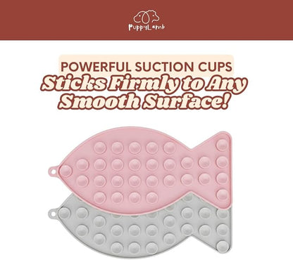 PuppyLamb Fish-Shaped Lick Mat with Strong Suction Cups - Dog & Cat Bathing Distraction Tool, Calming Treat Mat for Grooming, Nail Trimming & Anxiety Relief, Slow Feeder for Yogurt & Peanut Butter