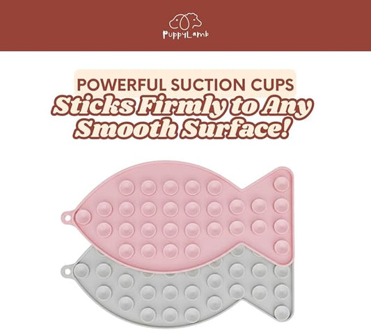 PuppyLamb Fish-Shaped Lick Mat with Strong Suction Cups - Dog & Cat Bathing Distraction Tool, Calming Treat Mat for Grooming, Nail Trimming & Anxiety Relief, Slow Feeder for Yogurt & Peanut Butter