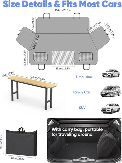 Turosur Dog Car Seat Cover for Back Seat with Hard Bottom Removable Stand Waterproof Dog Hammock for Car Travel Bed Pet Backseat Extender Protector for SUV Small Truck Holds 700 lbs