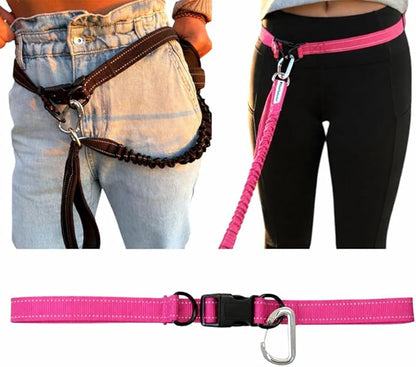 Shed Defender Hands Free Dog Leash Belt - Seen on Shark Tank - Attaches to Any Leash, Jogging & Running, Heavy Duty Buckle, Reflective Stitching, Adjustable one Size fits All, Designed in USA (Pink)